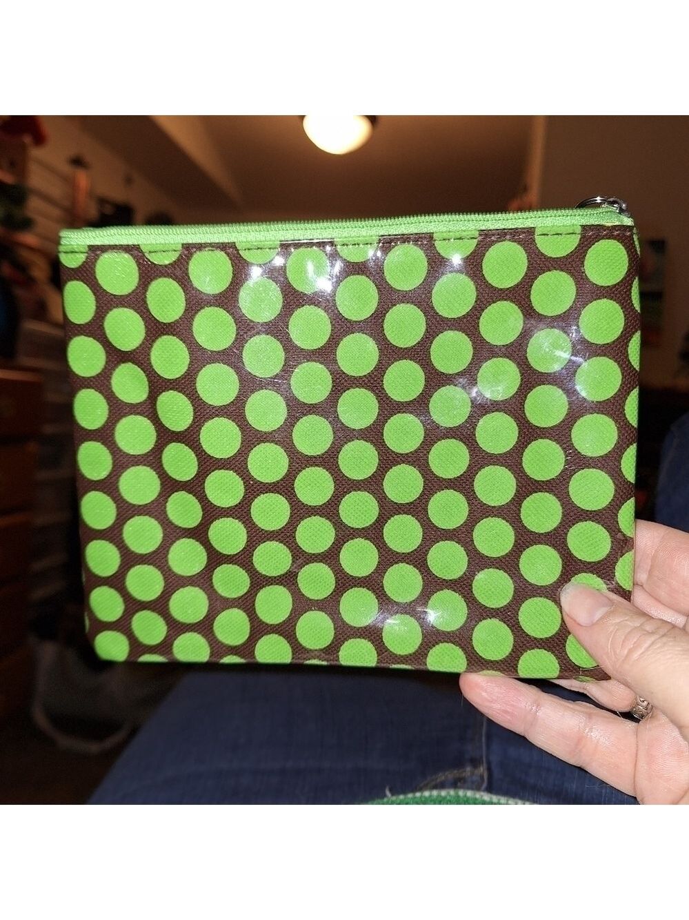 Toss Coin Purse Small Makeup Pouch Green Brown